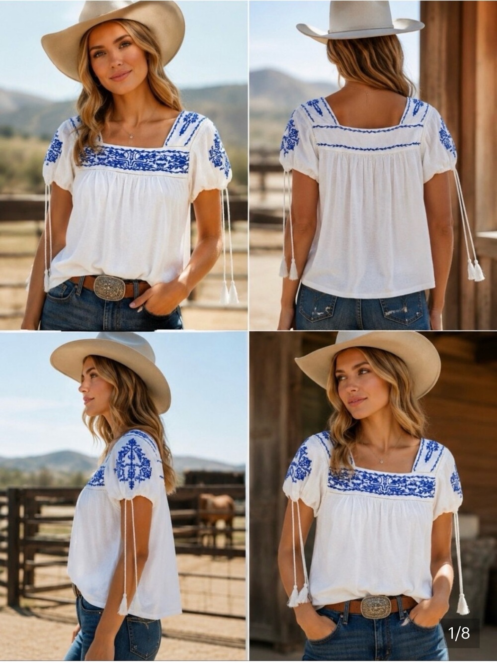 Kimes Ranch Willow Peasant Top, Boho Embroidered Square-Neck Top - size medium